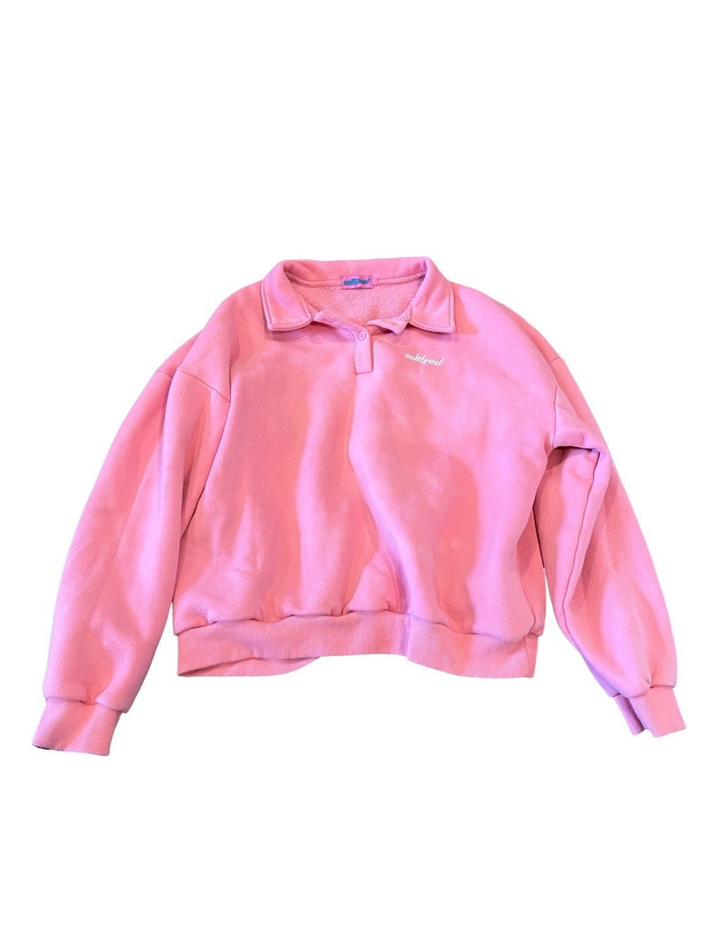 Edikted Pink Collared Polo Sweatshirt Oversized Preppy Cozy Trendy